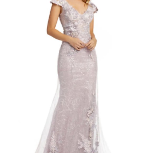 MAC DUGGAL 6261390 FLORAL EMBELLISHED EMBROIDERED TRUMPET LILAC GOWN sz 4 - Picture 6 of 9